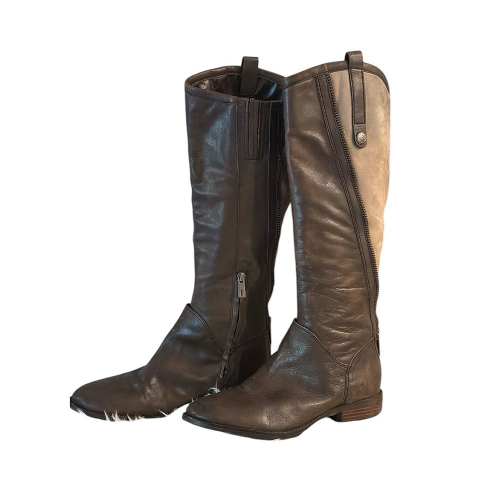 Sam Eldeman Brown Leather and Beige Suede Riding Boots Size 8.5